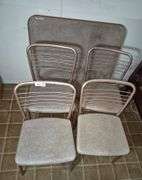 Vintage card table and four folding chairs
