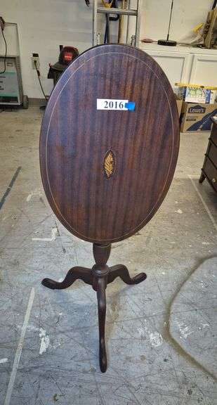 Flip top inlaid mahogany lamp table