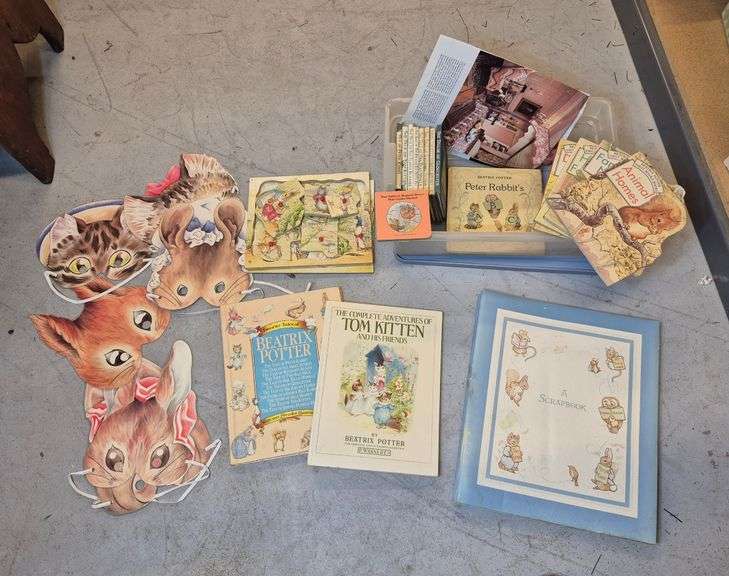 Beatrix Potter books, puzzle, scrapbooks, masks, Etc