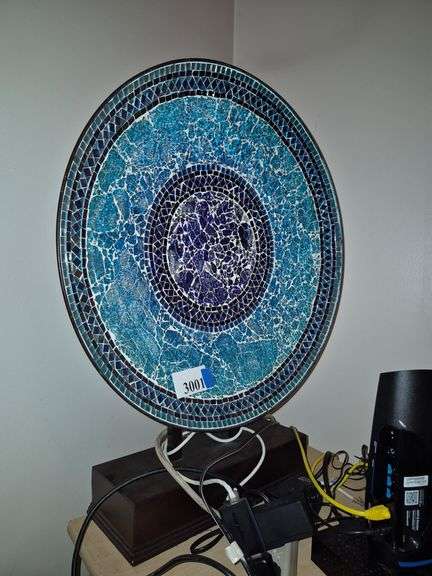Large plastic decorative plate on stand