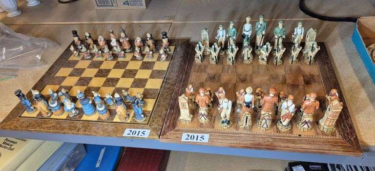 Alice in Wonderland and golfer chess sets