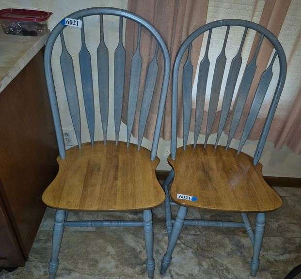 Four natural wood seat blue kitchen chairs