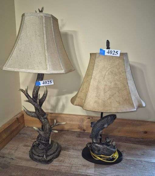 Fish and antler lamps with shades