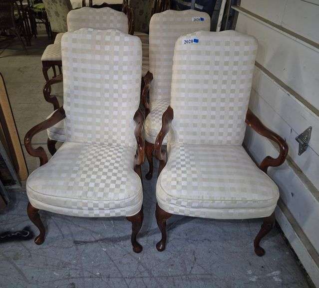 Set of four off-white checkered upholstered armchairs