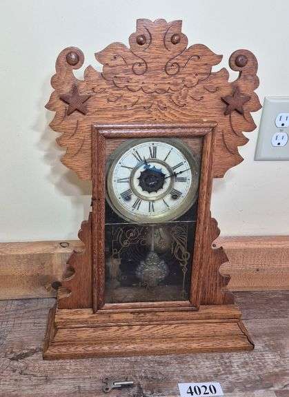 Antique Waterbury Clock Co. Oak kitchen clock with alarm