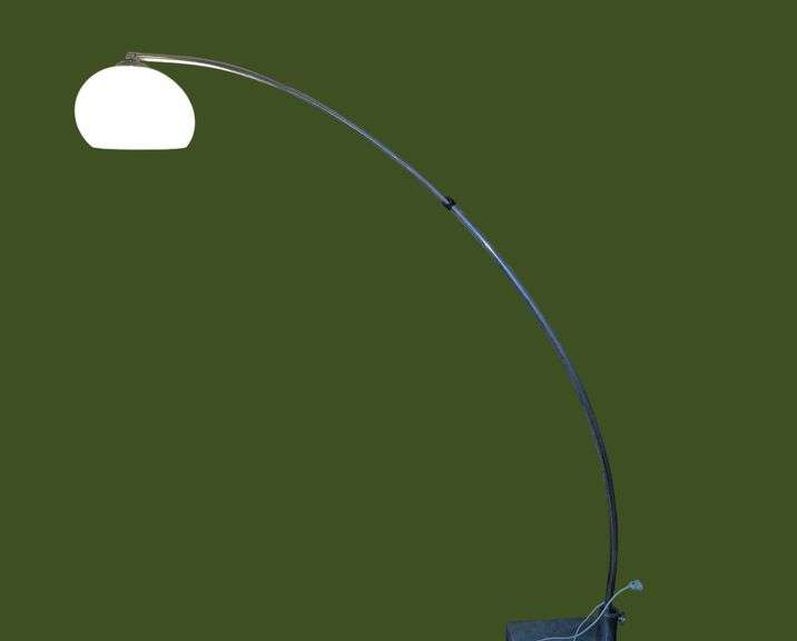 Mid-century Chrome boom floor lamp with marble base and white plastic shade