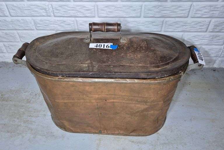 Antique copper wash boiler with lid