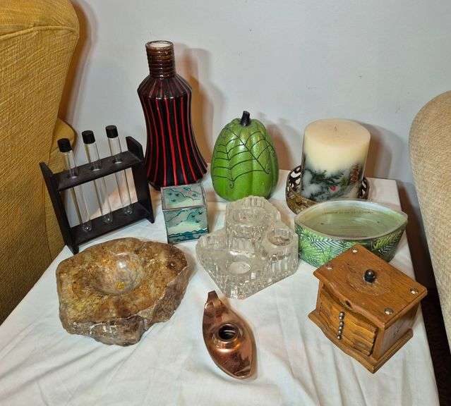 Vase, candles, candle holders, coasters, Etc