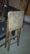 Oak press back rocking chair, fold in half folding table, antique wood step ladder, industrial chair