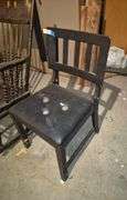 Oak press back rocking chair, fold in half folding table, antique wood step ladder, industrial chair