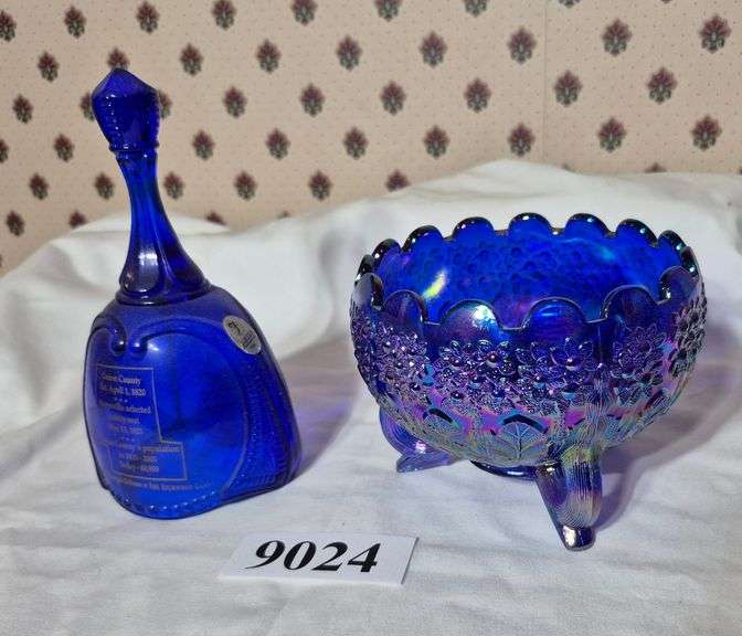 Fenton blue Carnival Glass bowl, Fenton Blue Glass Bell