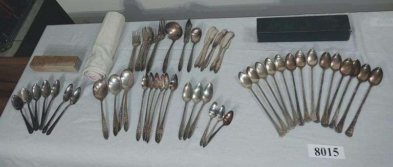 Silver plate spoons, teaspoons, Forks, butter knives, serving utensils