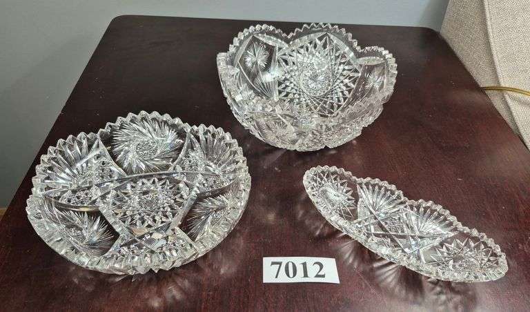 Three cut glass bowls