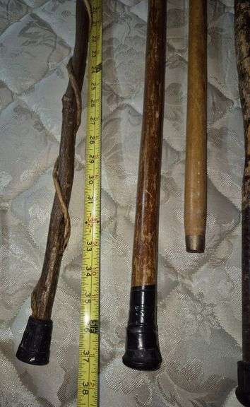 Walking sticks, cane, primitive wood rake - Mark Van Hook, Auctioneer