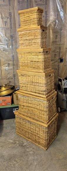 Six piece wicker nesting trunk set