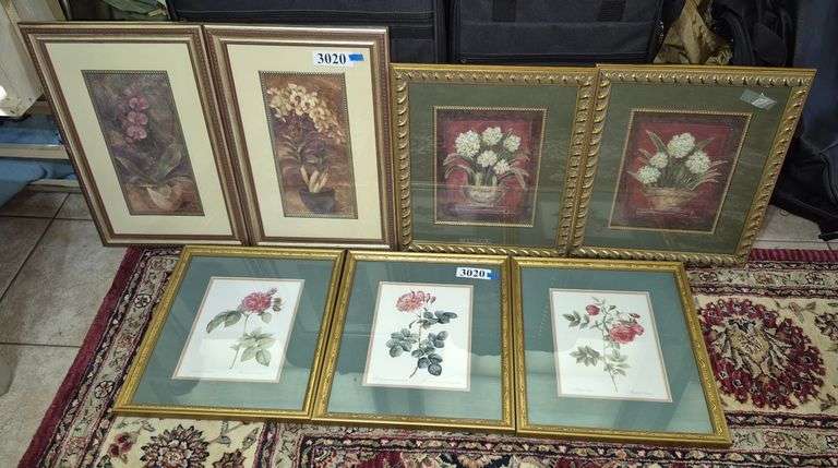 7 framed floral prints