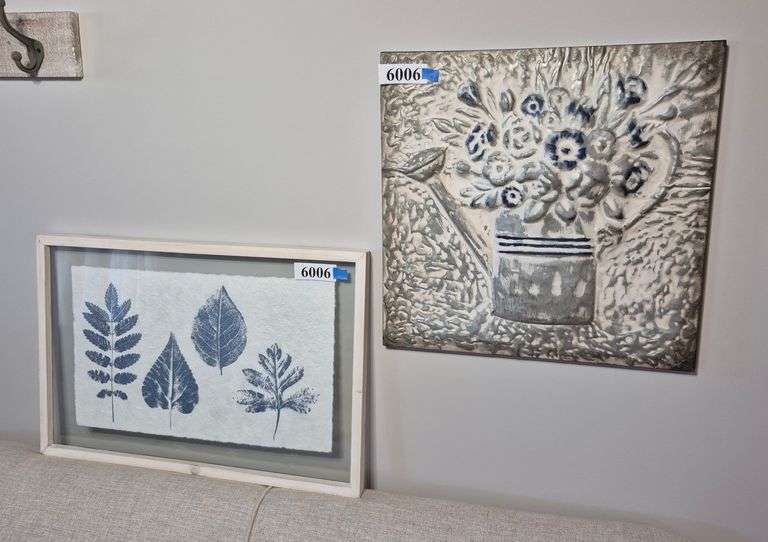 Metal watering can wall hanging, blue Leaf framed wall hanging