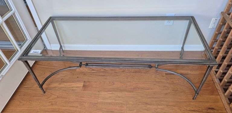 Metal coffee table with beveled glass top