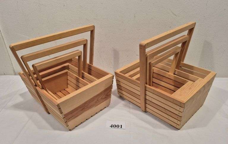 Two sets of Three Wood nesting baskets