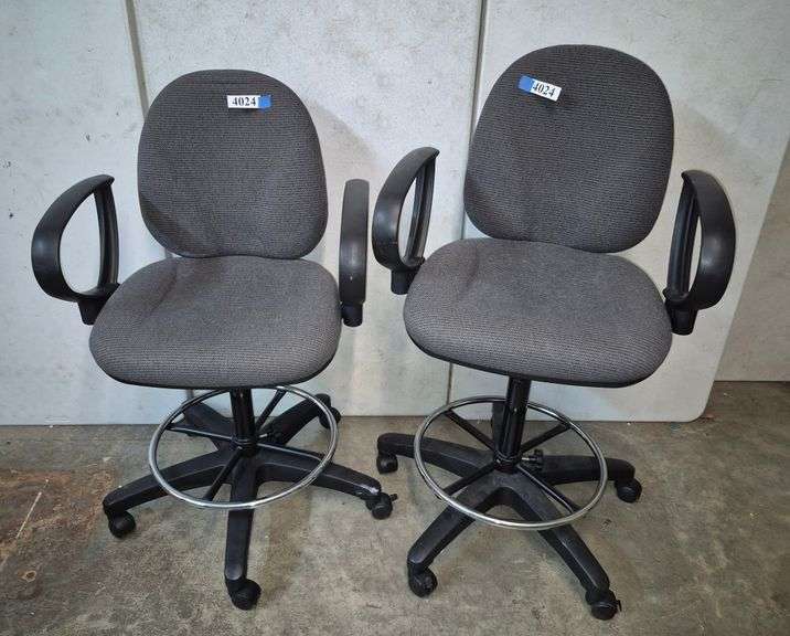 Pair of adjustable height rolling arm chair stools