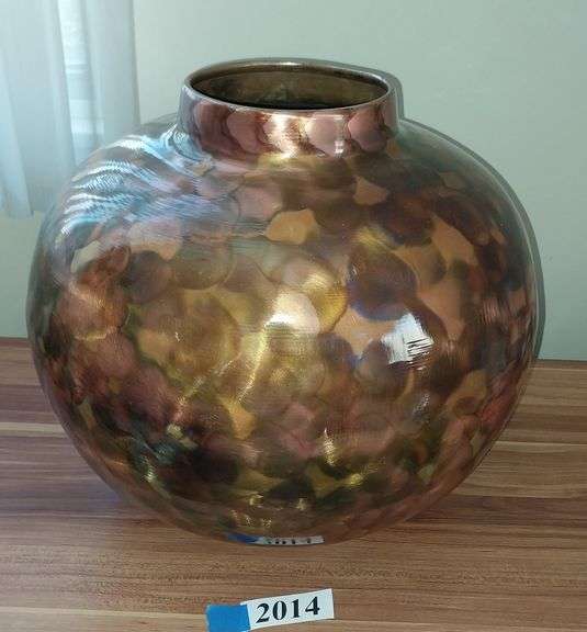 Large metal round vase artist signed