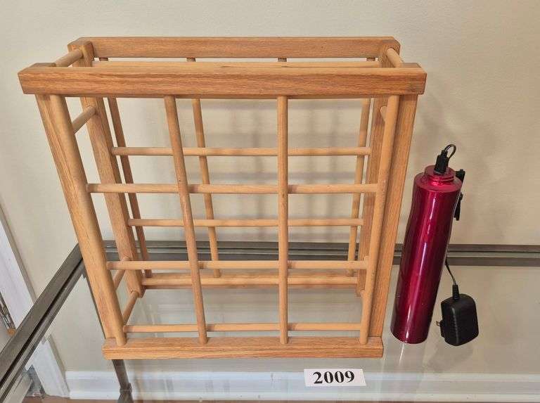 Small wood wine rack, cordless electric corkscrew with charger