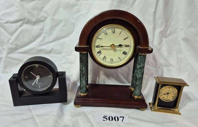 Two battery Clocks, small metal Key wind alarm clock