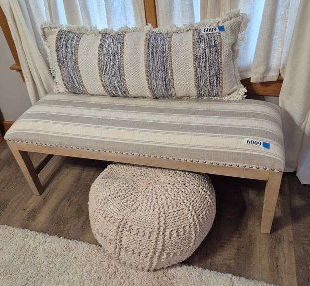 Upholstered bench, accent pillow, hassock