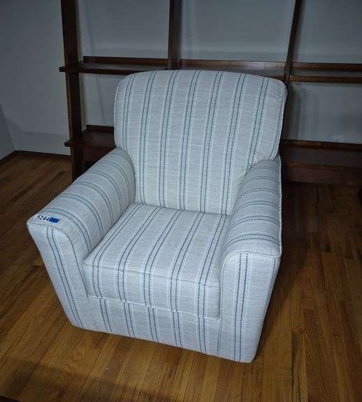 White striped swivel rocker armchair