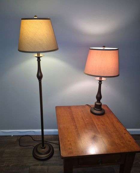 Floor Lamp and matching table lamp with shades