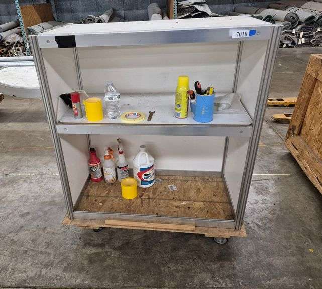 Rolling cart, miscellaneous cleaning supplies, Etc
