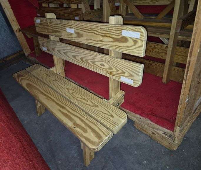 Six Wood Park benches, large carpeted interior wood crate