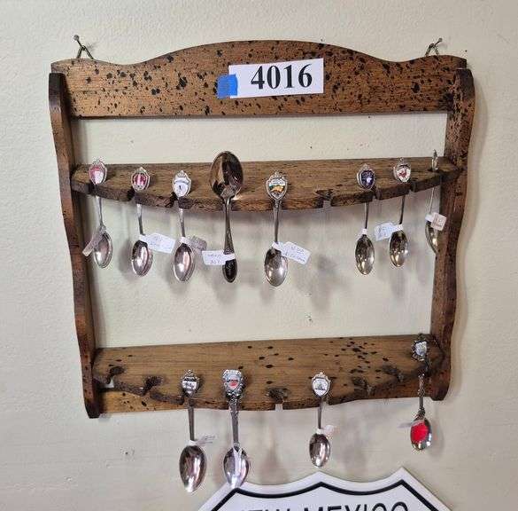 Souvenir spoons with wall hanging rack