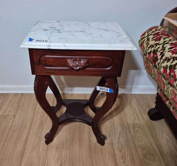 Reproduction White marble top end table / night stand