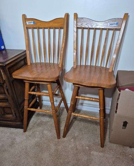 Pair of Oak swivel bar stools