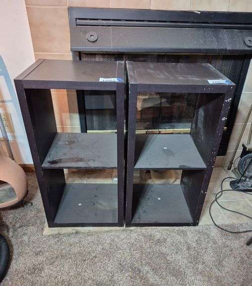 Pair of black laminate stands / shelves