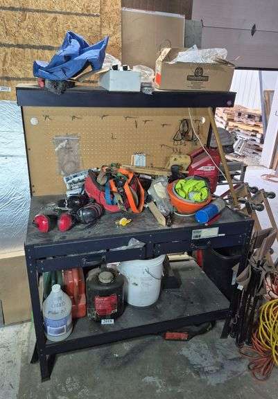 Ratchet straps, hearing protection, hard hat, safety vest, car battery, automotive fluids, etc.