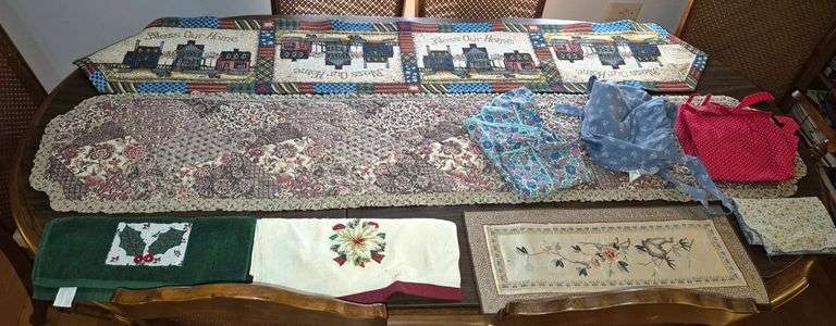 Table runners, aprons, Christmas dish towels, Etc