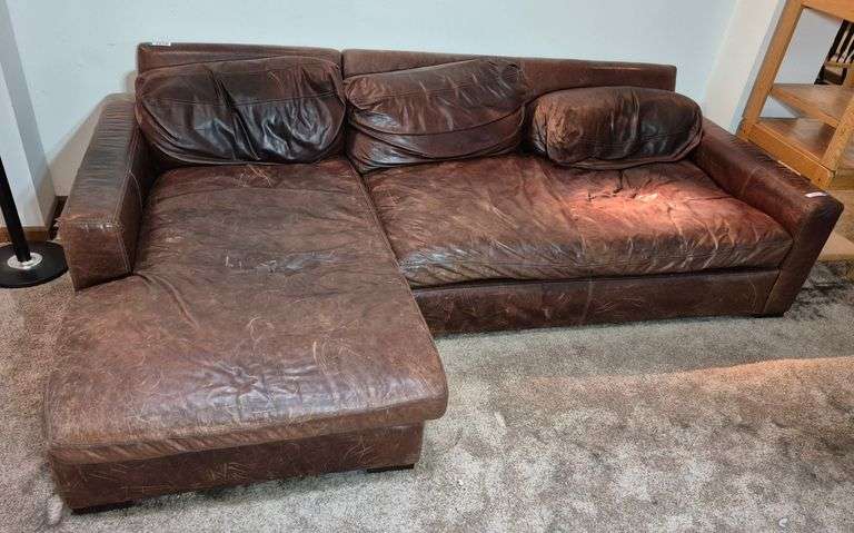 Brown leather Restoration Hardware low sectional sofa