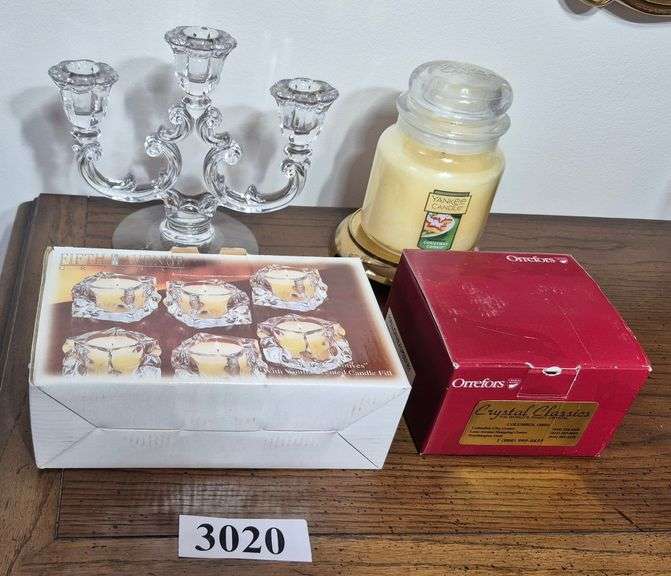 Orrefors and Fifth Avenue Crystal votive candle holders, Glass 3 light candle holder, Yankee Candle 