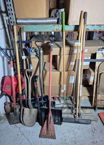 Shovels, snow shovels, rake, brooms, Etc