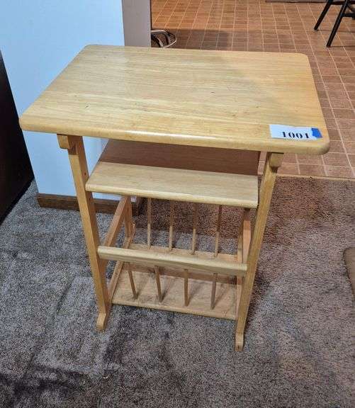 Blonde Wood side table with magazine rack base