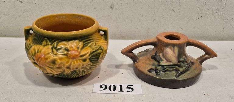 Roseville Pottery Peony Bowl / small planter, Magnolia single candle holder