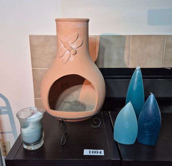 Small terra cotta chiminea, candles