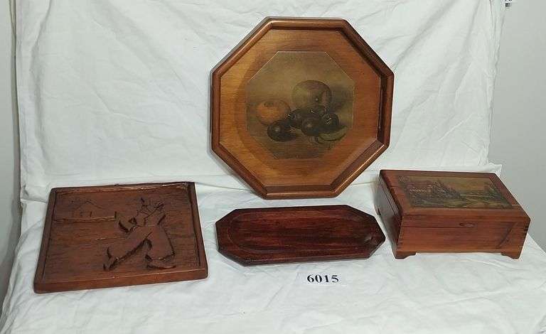 Wood tray with handles, small wood tray, Dutch boy carved wood wall decor, wood memento box