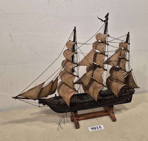 Wood sailing ship model on stand