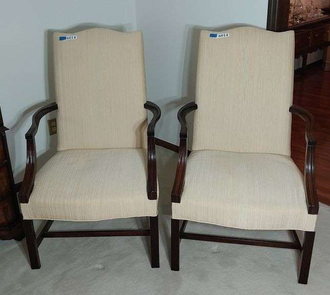 Pair of Hickory Chair cream color and wood frame chairs
