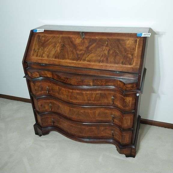 Antique 1920s Venetian Louis XIV Secretaire Veneered in Briarwood with key