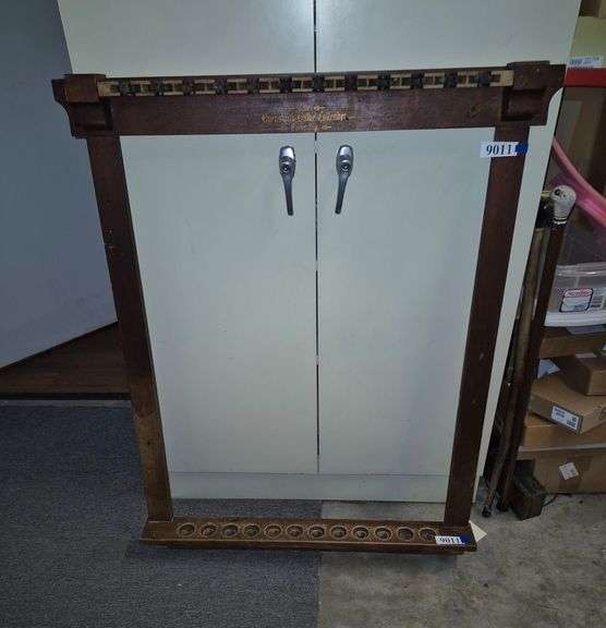 Antique oak Brunswick pool cue rack