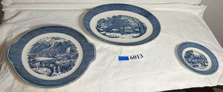 Blue transfer platter, dessert plate, Currier and Ives Platter